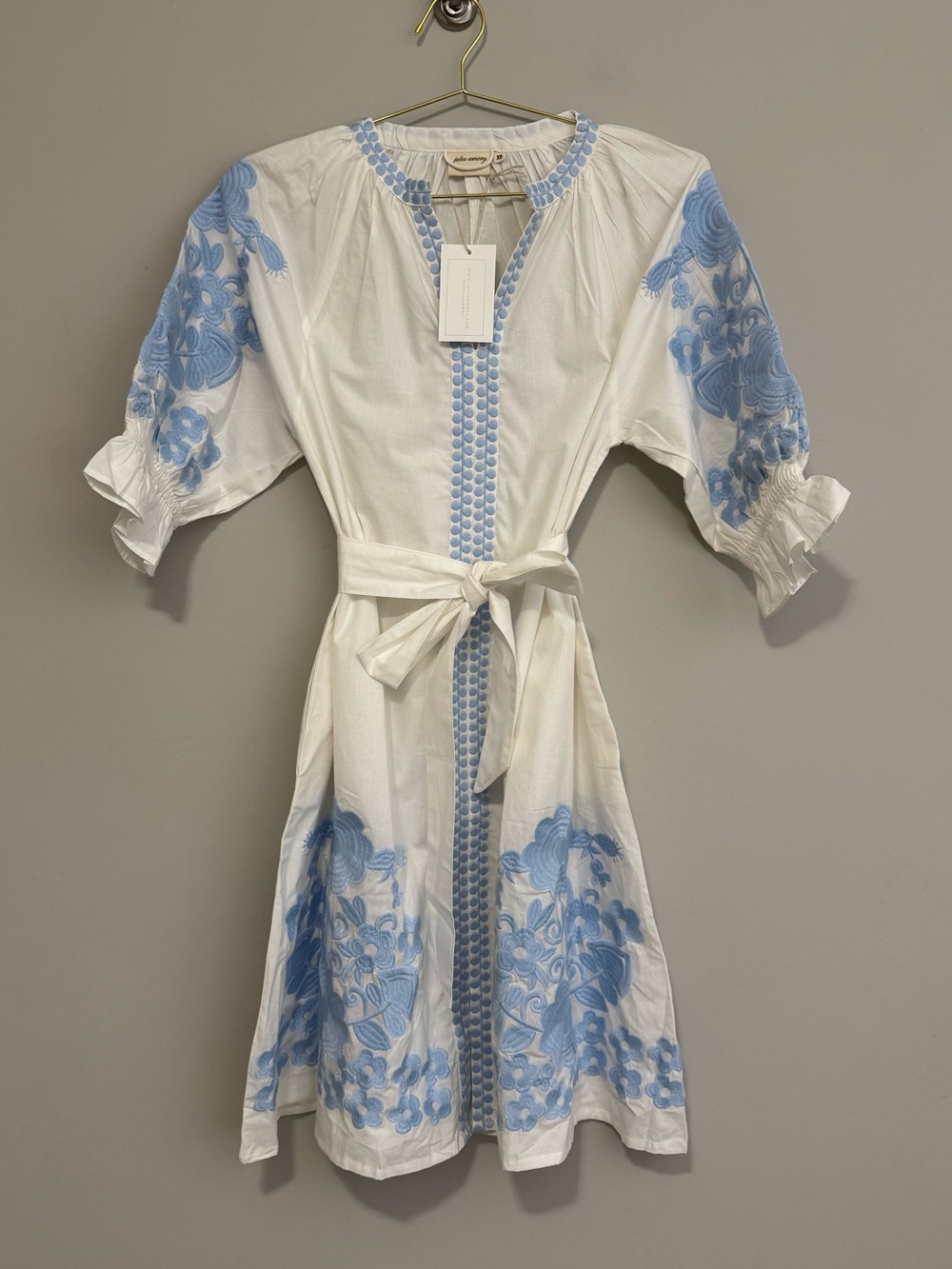 Julia Amory Floral Embroidered Puff Sleeve Mini Dress